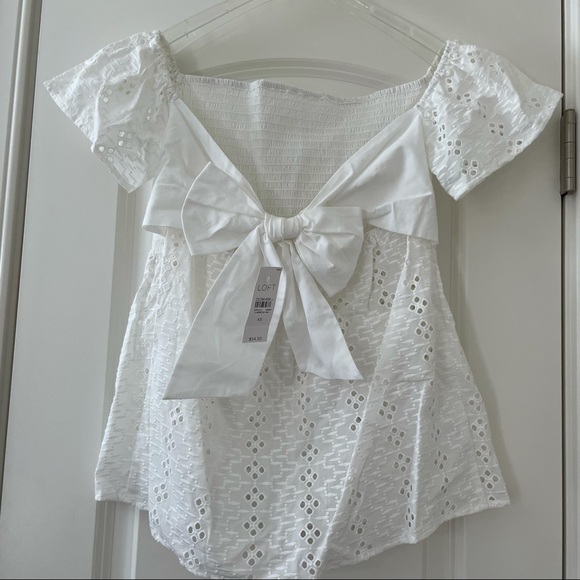 NWT LOFT Back Bow Smoked White Eyelet Top XS - Picture 6 of 8